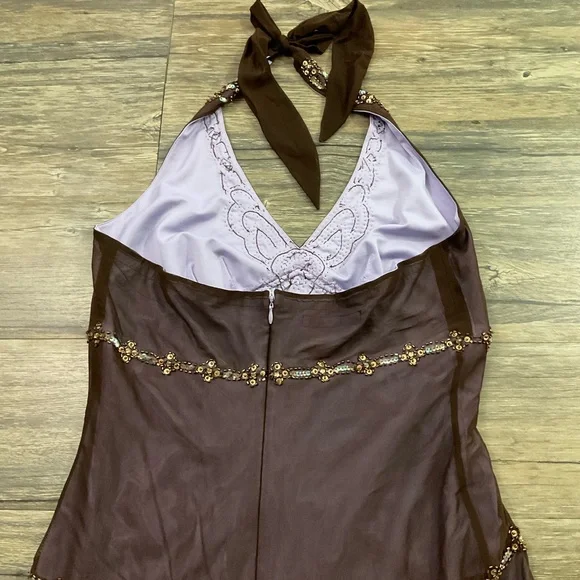 E C I Vintage Y2K Sequined Halter Dress Sz 8 - Picture 6 of 6